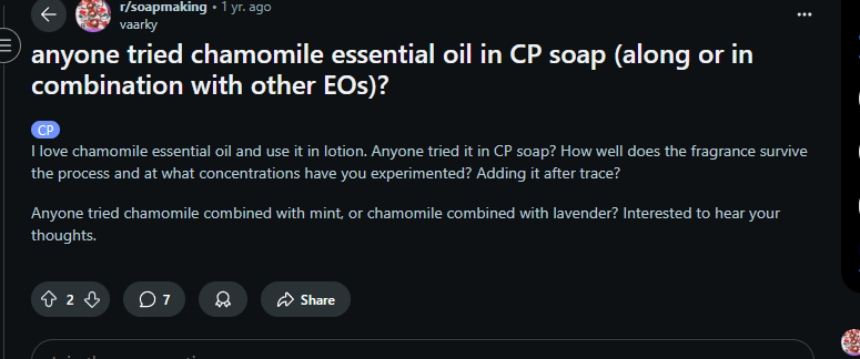 screen shot showing User experience with chamomile oil on the internet